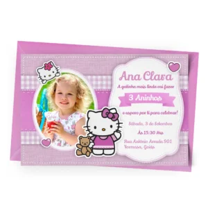 Convite Hello Kitty Rosa com Foto Personalizado - Depois