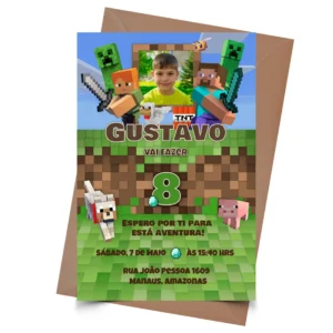 Convite Minecraft T3 Personalizado - Depois
