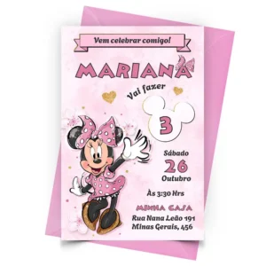 Convite Minnie Rosa T2 Personalizado - Depois