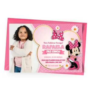 Convite Minnie Rosa com Foto Personalizado - Depois