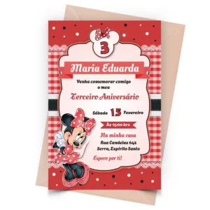Convite Minnie Vermelha T2 Personalizado - Depois