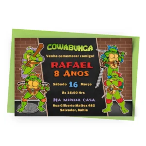 Convite Tartarugas Ninjas Personalizado - Depois